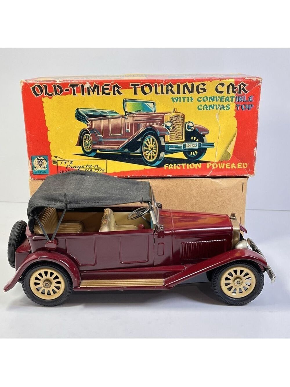 Vintage Cragstan Touring Car Tin Friction Toy 1925 Mercedes Benz Convertible JP